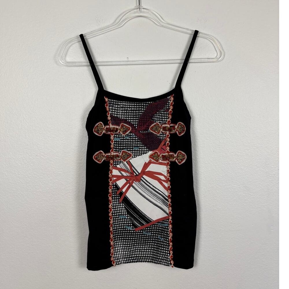Save the Queen Mix Print y2k Embroidered textured Jersey Tank Large
